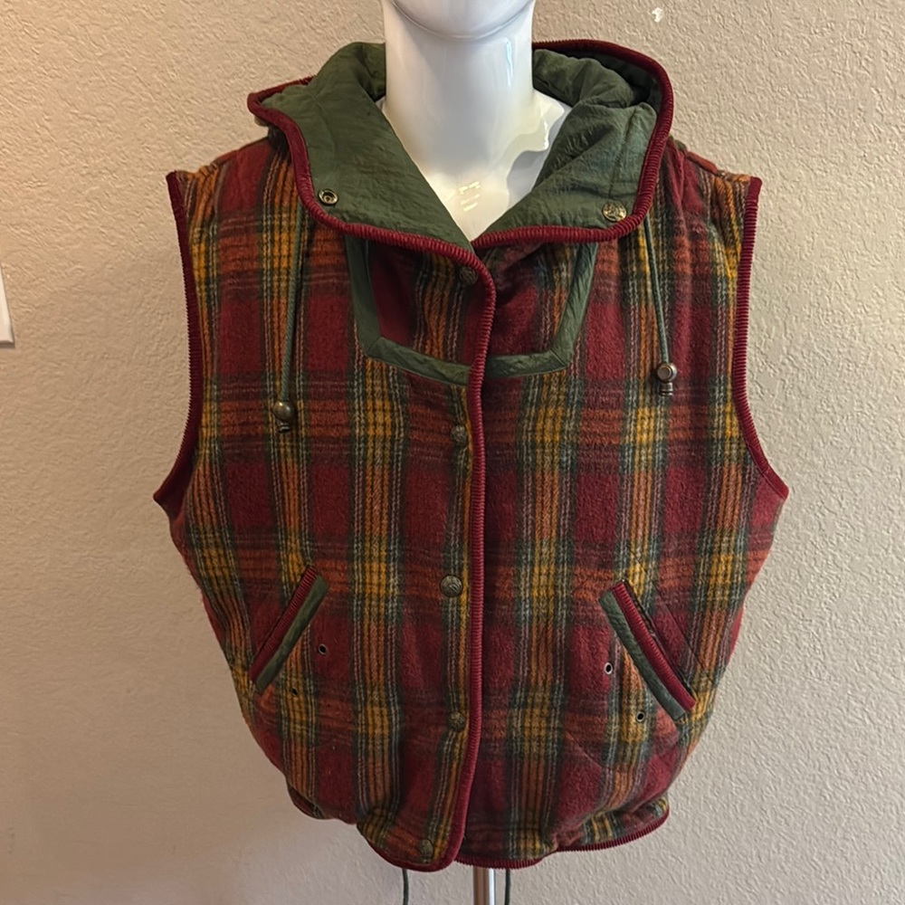 Vintage‎ Plaid Hooded Vest size Medium